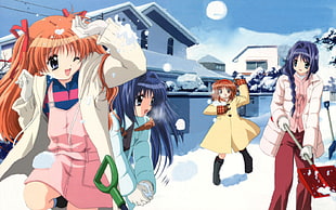four girls with snow coats animated photo