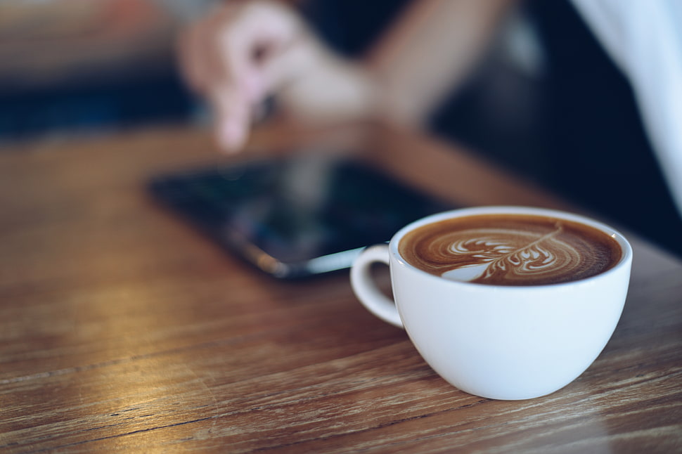 white cup of latte HD wallpaper