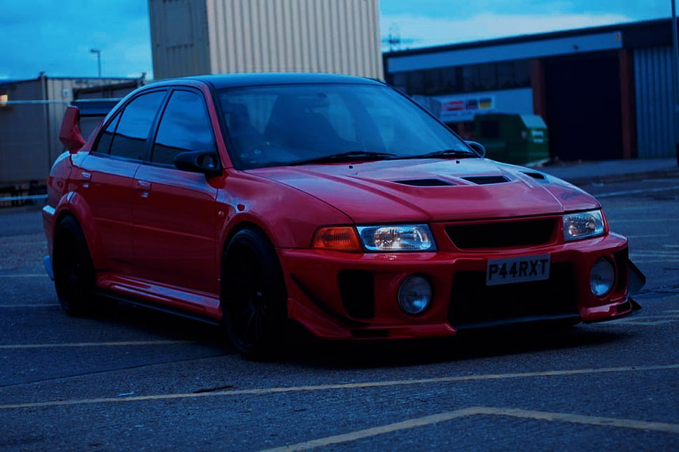 red sedan, evolution, old car, car, lighter HD wallpaper