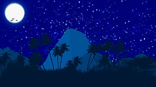 coconut trees during nighttime, enemy design, Photoshop, nature, digital art