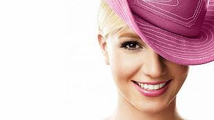 woman wearing pink Fedora hat HD wallpaper