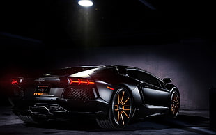 black sports car wallpaper, car, Lamborghini, dark