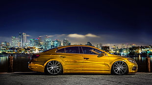 gold chrome sedan, car HD wallpaper