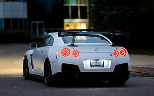 white Nissan coupe, vehicle, Nissan GT-R R35, car HD wallpaper