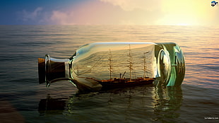 ship in a bottle, bottles, ship HD wallpaper