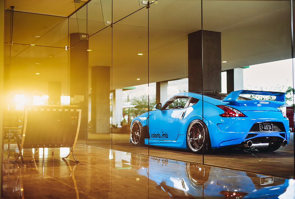 blue sport coupe, car, vehicle, Nissan 370Z, tuning HD wallpaper