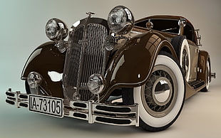 vintage brown car, Horch, car, vintage, CGI HD wallpaper