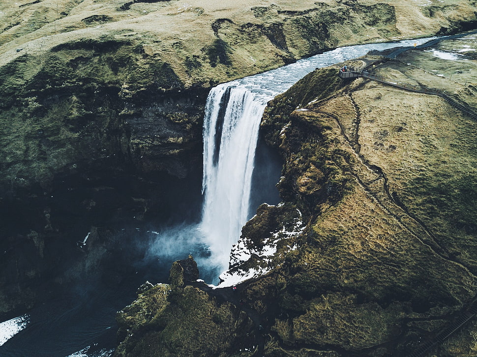 waterfall and rock formation, Daniel Casson, landscape, river, waterfall HD wallpaper