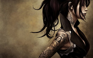 women, tattoo, artwork, digital art HD wallpaper