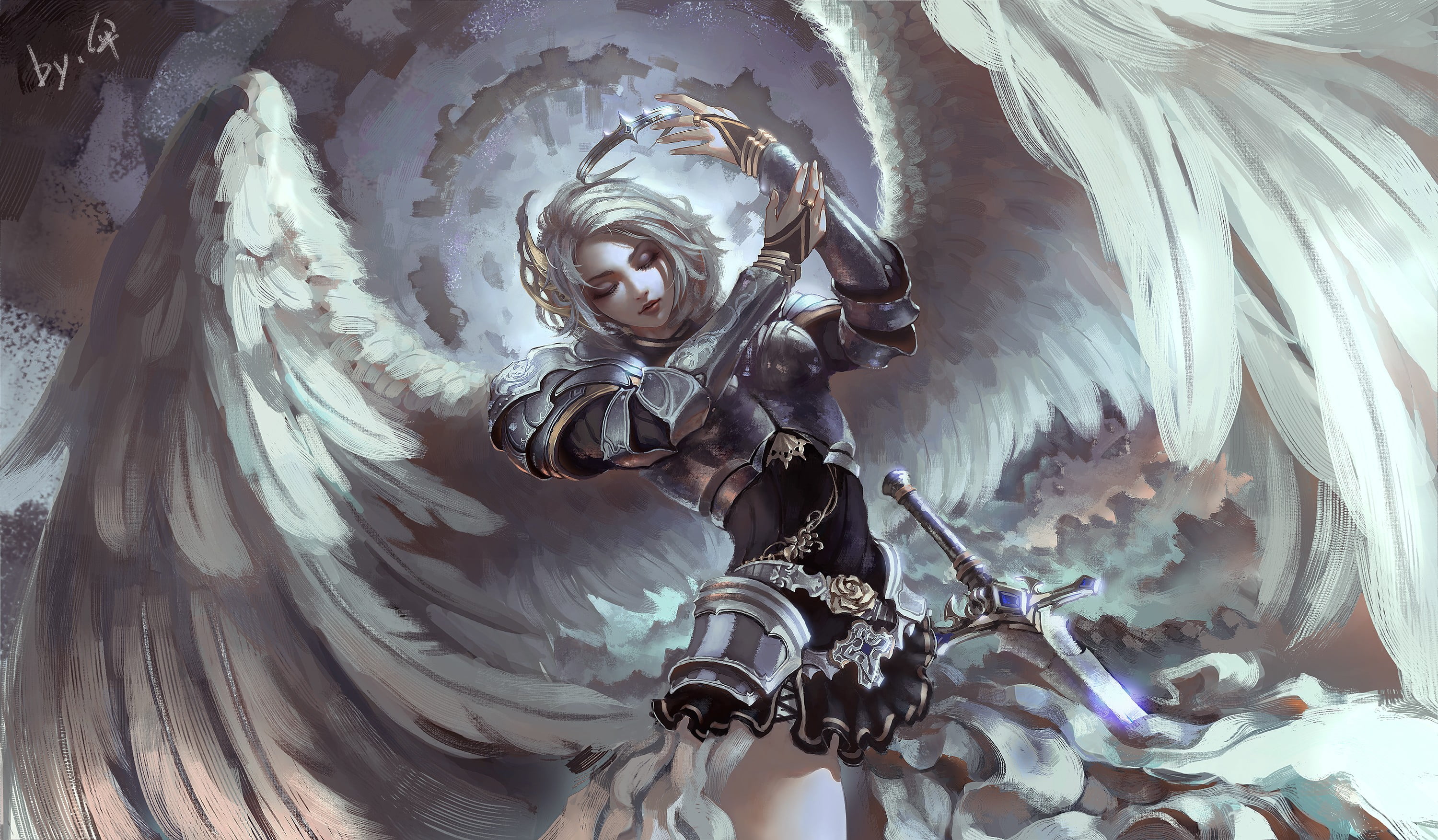 Angel With Sword Illustration Fantasy Art Angel Armor Wings Hd