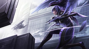 purple haired female anime character illustration, League of Legends, video game characters, Quinn and Valor, birds