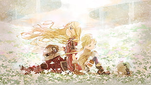 two yellow-haired anime characters, Riko (Made in Abyss), Made in Abyss, flowers, Lyza (Made in Abyss)