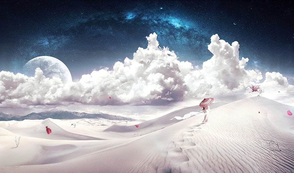 white clouds, artwork HD wallpaper