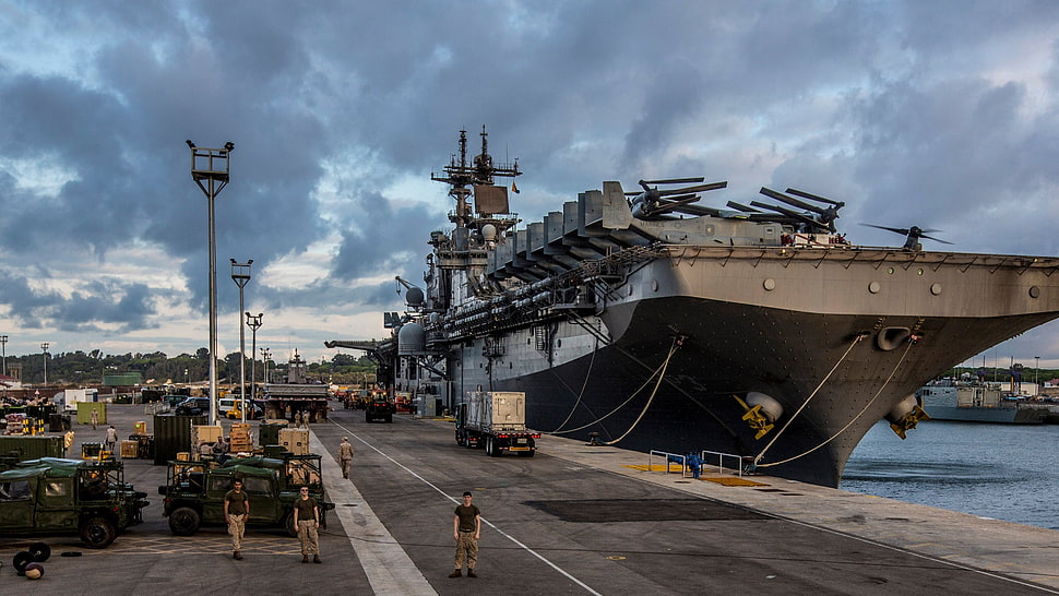 gray warship, military, aircraft carrier, United States Navy HD wallpaper