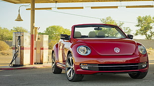 red Volkswagen convertible, car, Volkswagen