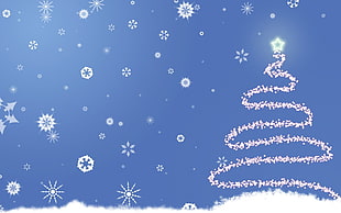 white snowflakes and Christmas tree illustration