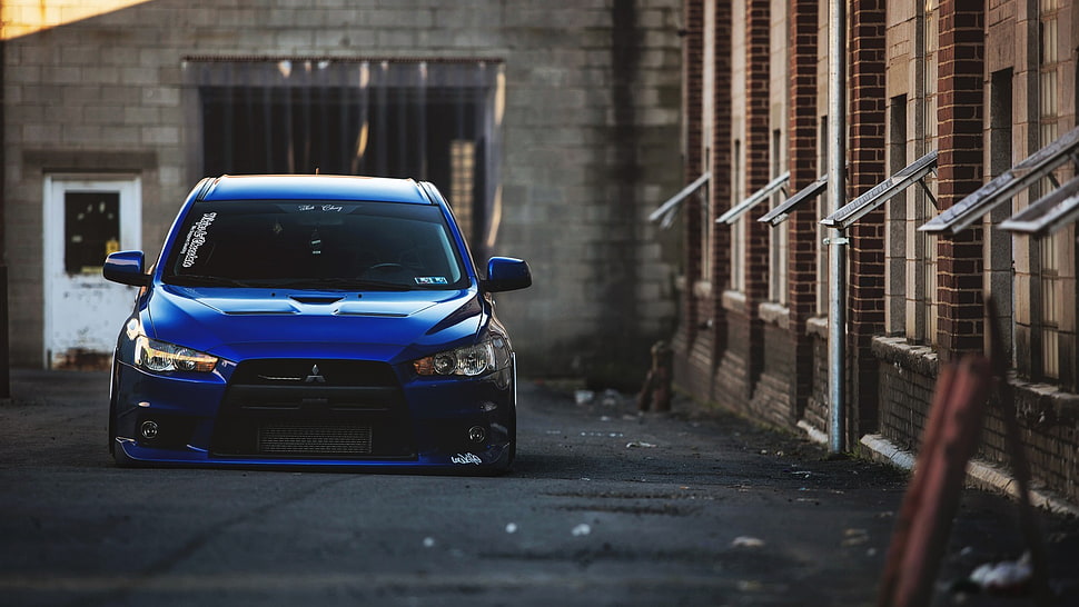 blue Mitsubishi car, blue, Mitsubishi, Mitsubishi Lancer Evo X, JDM HD wallpaper