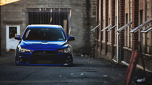 blue Mitsubishi car, blue, Mitsubishi, Mitsubishi Lancer Evo X, JDM HD wallpaper