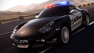 black Police car on grey concrete road during daytime HD wallpaper