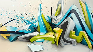 blue, green,and gray arrow animated illustration, Daim, graffiti, 3D, abstract