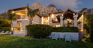 beige concrete house, Cape Town, mountains, house, grass