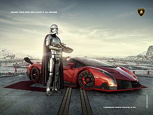 storm trooper and car illustration HD wallpaper