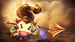 brown-haired female illustration, League of Legends, Poro, Xin Zhao HD wallpaper