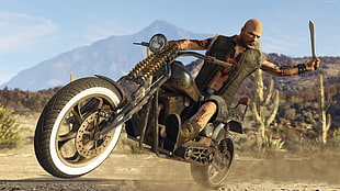 man riding motorcycle game cut scene