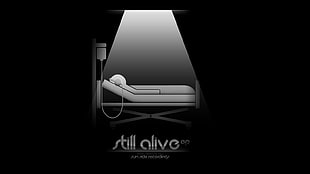 Still Alive logo, digital art, monochrome, hospital, music HD wallpaper