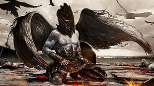 character with wings illustration, Kratos, fantasy art