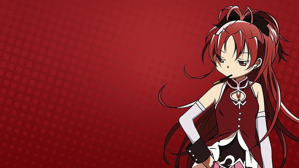 red-haired female anime character digital wallpaper, Mahou Shoujo Madoka Magica, Sakura Kyouko, anime HD wallpaper