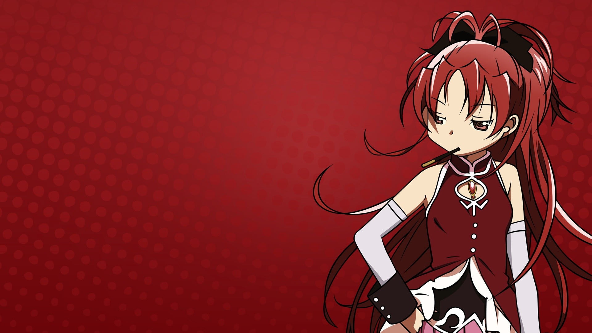 red-haired female anime character digital wallpaper, Mahou Shoujo Madoka Magica, Sakura Kyouko, anime