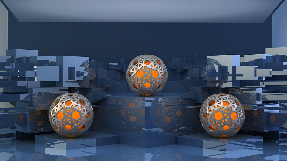 three silver-and-orange home decors HD wallpaper