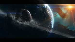 illustration of planet, space, planet, planetary rings, space art