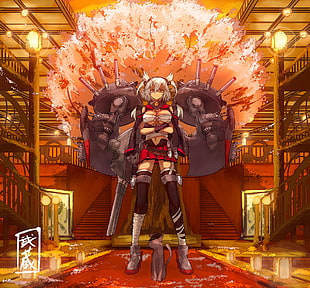 female anime character holding armors, anime, Kantai Collection, Musashi (KanColle) HD wallpaper