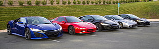 five assorted-color coupes, Acura NSX, car, vehicle, parking lot