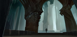 person standing near pillars illustration, fantasy art, alone, warrior, palace