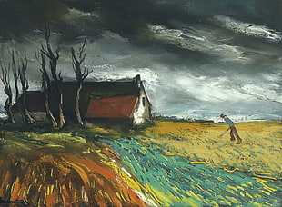 farm illustration, artwork, painting, Maurice de Vlaminck HD wallpaper