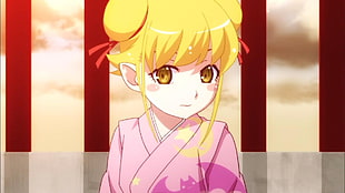 blond hair female anime character wearing dress
