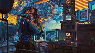 blue and black plastic toy, cyberpunk, colorful, city, futuristic HD wallpaper