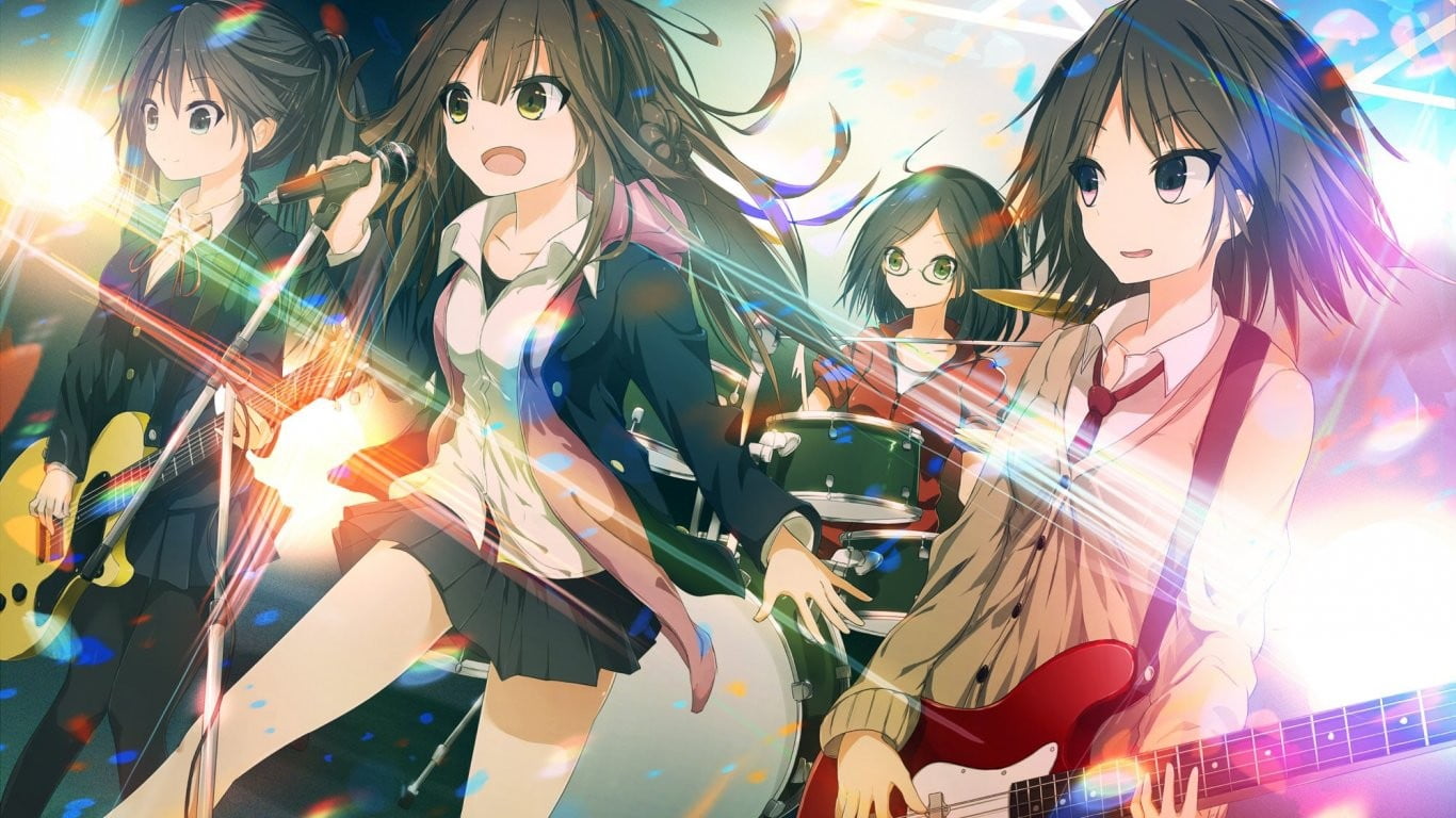 female Anime band character digital wallpaper