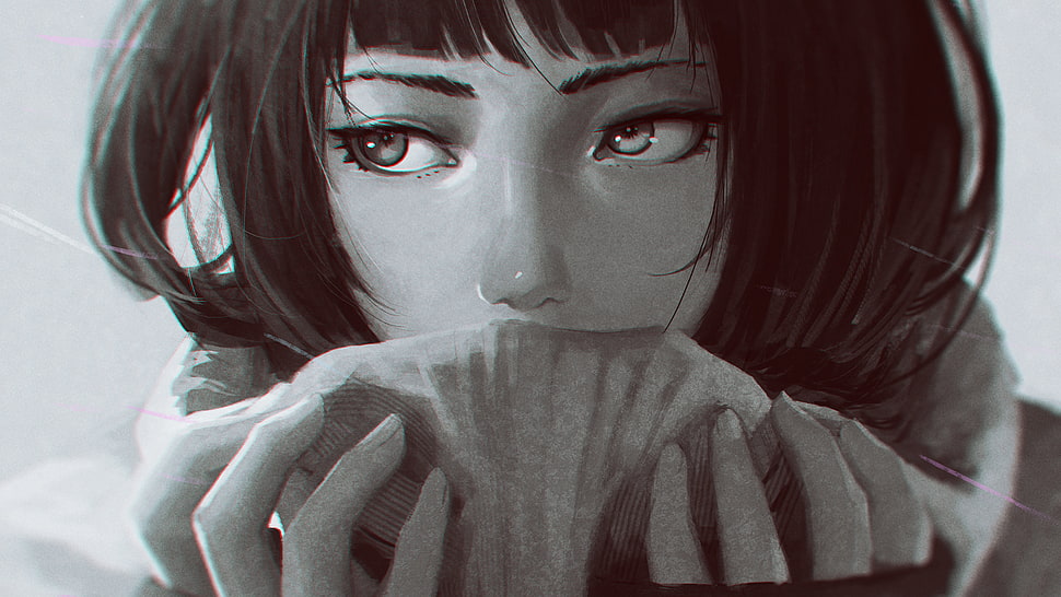 female anime character illustration, monochrome, sad, emotional, portrait HD wallpaper