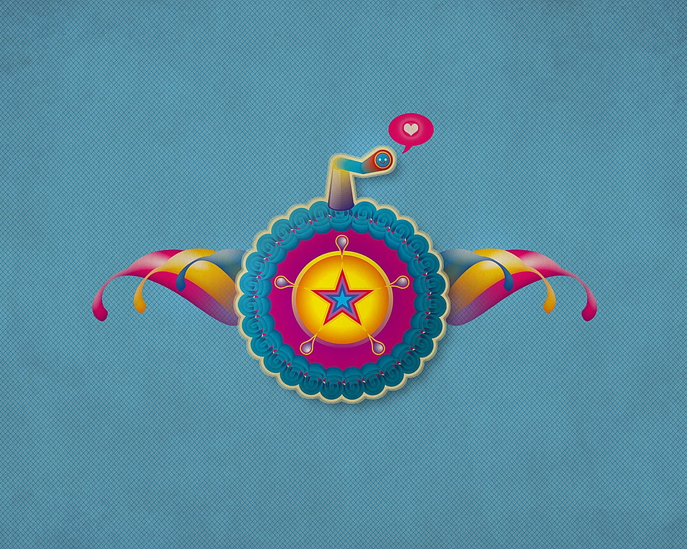 round blue, yellow, and pink star print logo HD wallpaper