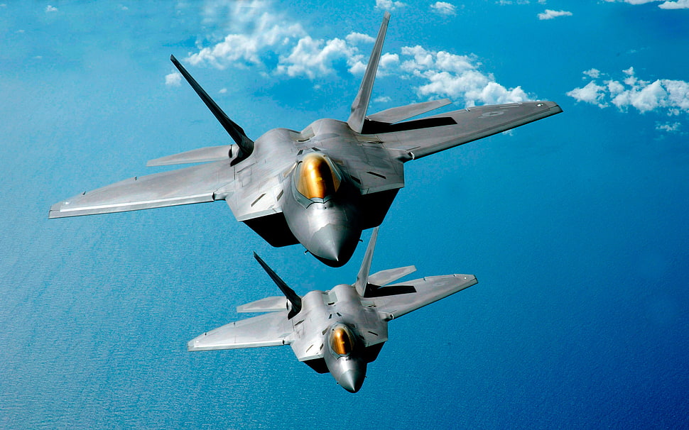 two gray fighter planes on air HD wallpaper