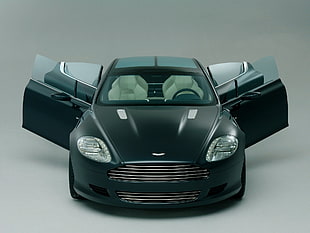 person showing black Aston Martin DB9 HD wallpaper