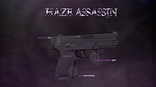 black Haze Assassin pistol with text overlay, Counter-Strike: Global Offensive, video games HD wallpaper