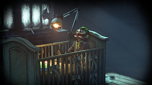 Joker from Batman doll on gray wooden crib illustration HD wallpaper