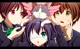 three female anime characters, Chuunibyou demo Koi ga Shitai!, Takanashi Rikka, anime, Chimera HD wallpaper