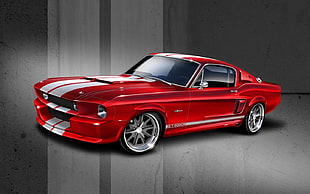 red Ford Mustang coupe illustration, car, red cars