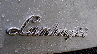 chrome Lamborghini emblem, Lamborghini, car, water drops, logo